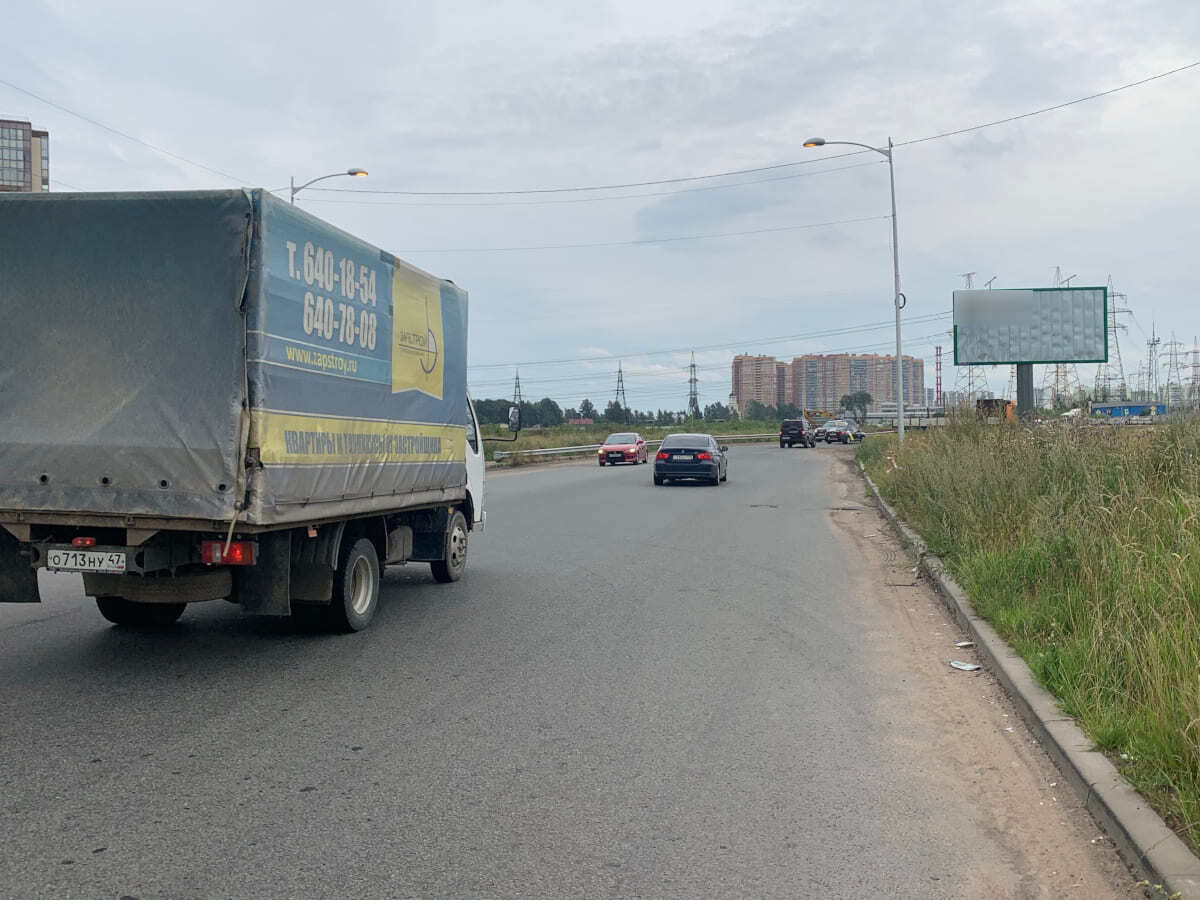 Фотография рекламного носителя, тип: Билборд 3x6, адрес: Мурино г., Охтинская ал., проезд под КАД 200м, Ленинградская область, Россия. Сторона А №792222