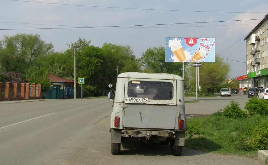 Фотография рекламного носителя, тип: Билборд 3x6, адрес: Советская ул. Х Олохова ул., Шумиха, Курганская область, Россия. Сторона А №871540