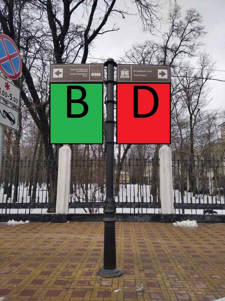 Фотография рекламного носителя, тип: Дорожный указатель, адрес: Советская ул. X Каяни ул., Ростов-на-Дону, Ростовская область, Россия. Сторона Б1 №1087155