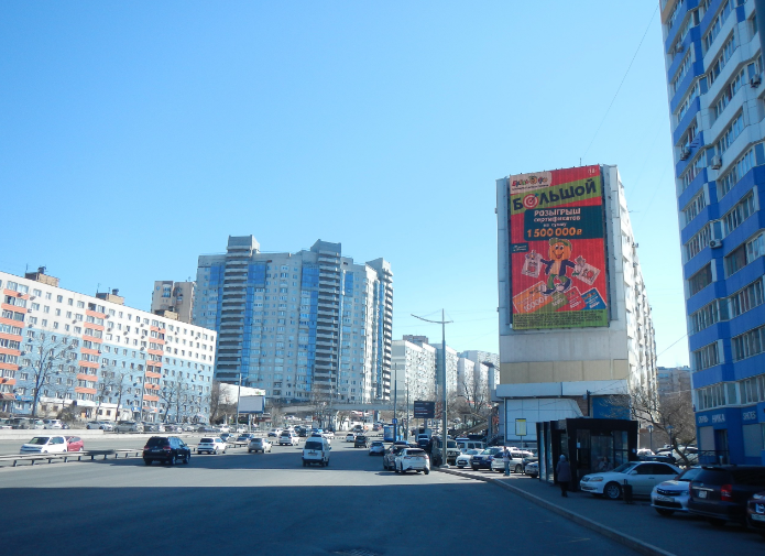 Фотография рекламного носителя, тип: Медиафасад, адрес: Некрасовская ул., д.59, Владивосток, Приморский край, Россия. Сторона A1-A10 №720568