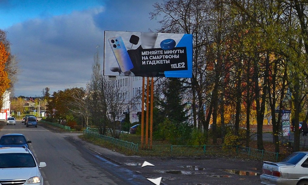 Фотография рекламного носителя, тип: Нестандартный ситиформат, адрес: Шагова мкр., д.2, тротуар возле м-на продуктов «Пятерочка», Родники, Ивановская область, Россия. Сторона A №1088214