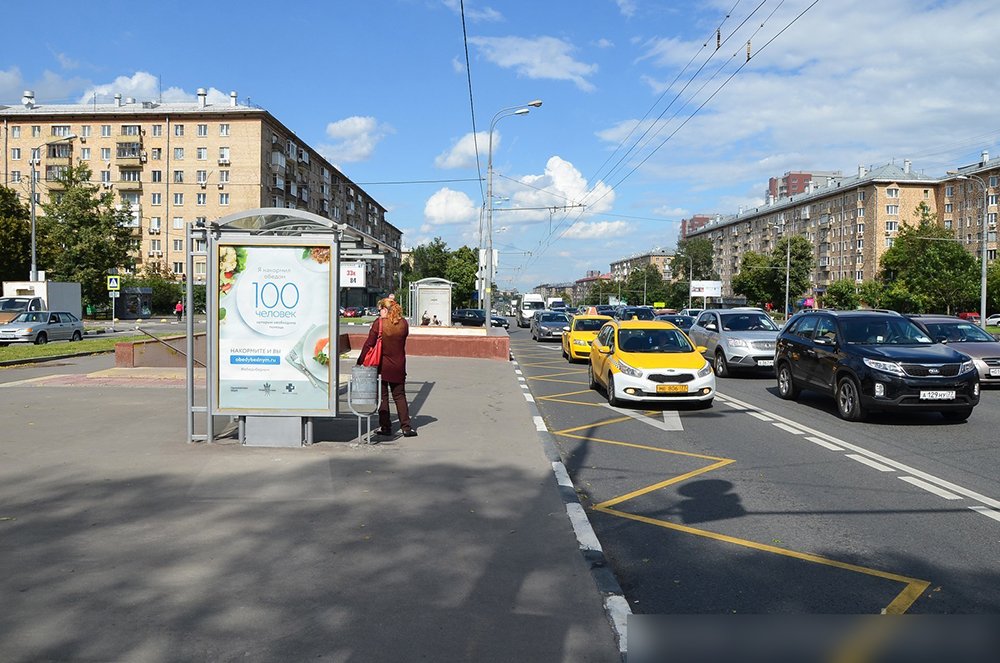 Фотография рекламного носителя, тип: Остановка 1.8x1.2, адрес: Ленинский пр-т., д.82, поз.2, Москва, Россия. Сторона Б №580130