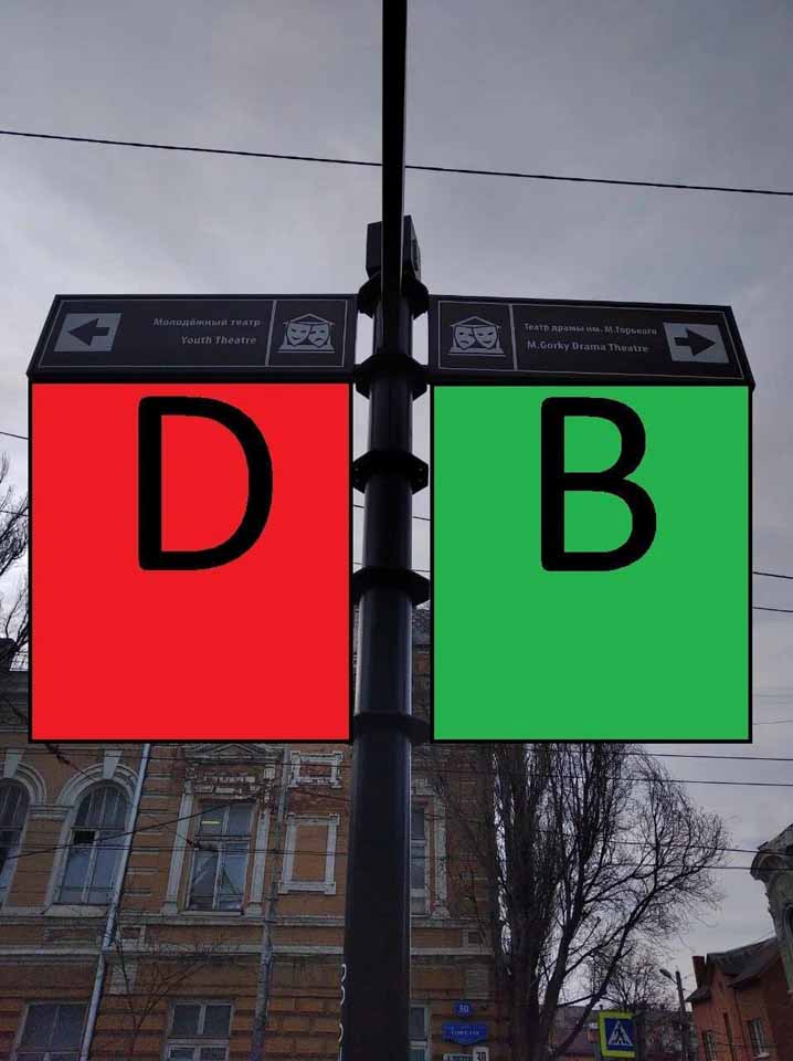 Фотография рекламного носителя, тип: Дорожный указатель, адрес: Советская ул. X 10-я линия ул., Ростов-на-Дону, Ростовская область, Россия. Сторона Б2 №1087165