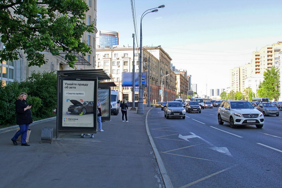 Фотография рекламного носителя, тип: Остановка 1.8x1.2, адрес: Беговая ул., д.11, поз.2, Москва, Россия. Сторона Б №335527