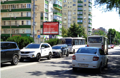 Фотография рекламного носителя, тип: Ситиборд 2.7x3.7, адрес: Атарбекова ул. Х Совхозная ул., Краснодар, Краснодарский край, Россия. Сторона Б1-Б5 №458259