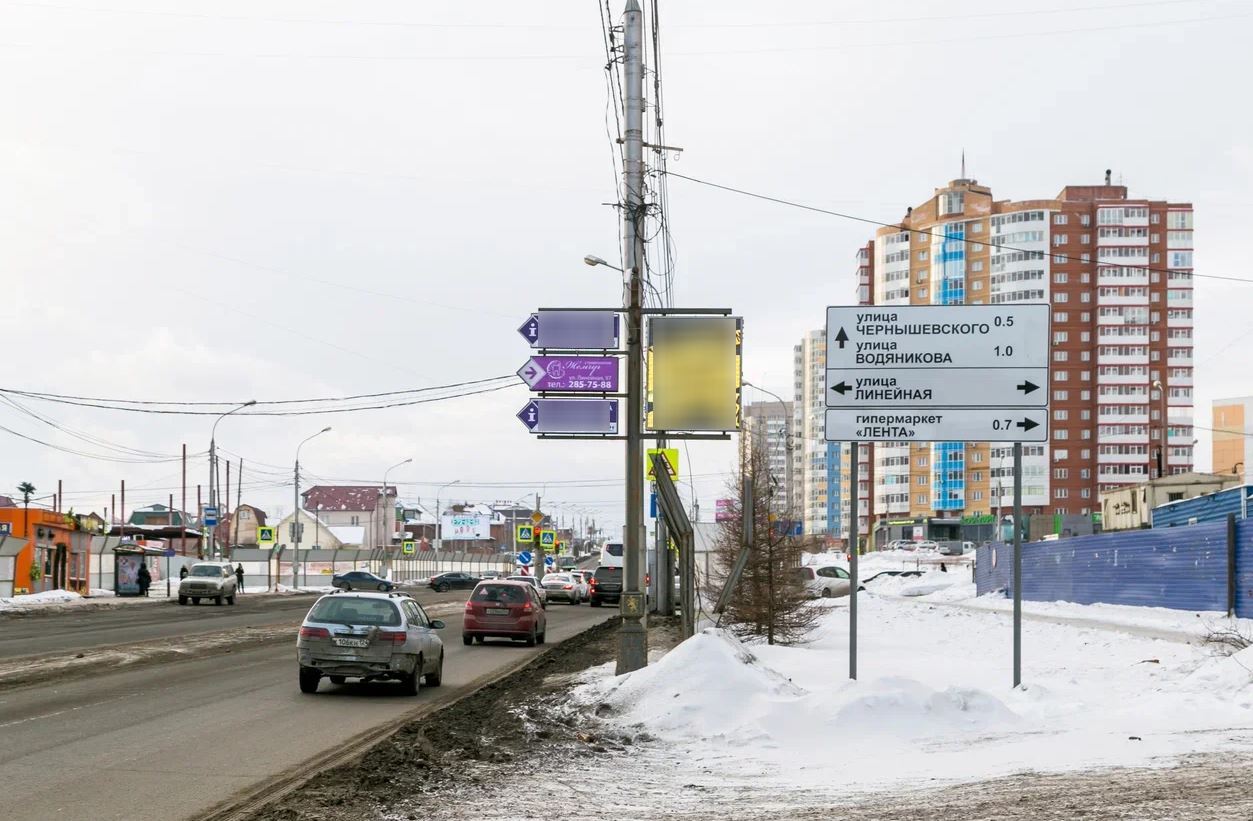 Фотография рекламного носителя, тип: Панель-кронштейн, адрес: Мужества ул., д.23, Красноярск, Красноярский край, Россия. Сторона А1-А10 №769477