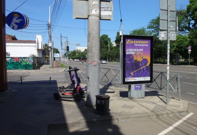 Фотография рекламного носителя, тип: Ситиформат 1.8x1.2, адрес: Северная ул. Х Фрунзе ул., д.188/1, Краснодар, Краснодарский край, Россия. Сторона Б №458794