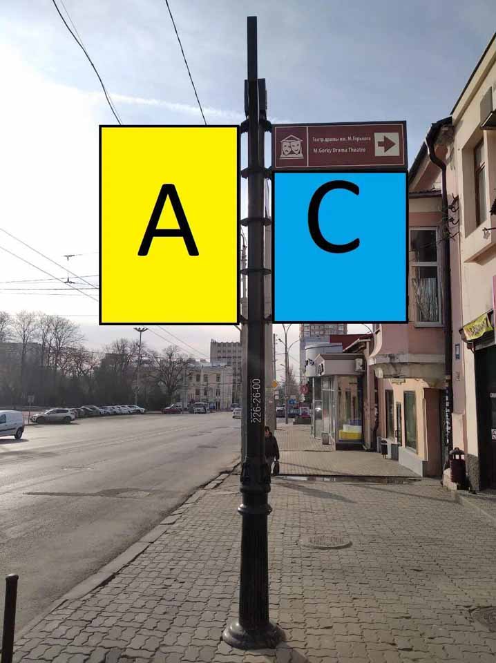 Фотография рекламного носителя, тип: Дорожный указатель, адрес: Советская ул. X 19-я линия ул., д.16Б, Ростов-на-Дону, Ростовская область, Россия. Сторона С1 №1087170