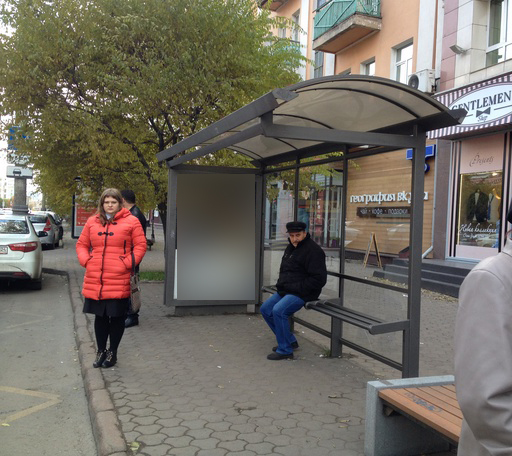 Фотография рекламного носителя, тип: Остановка 1.8x1.2, адрес: Мира пр-т., д.107, Красноярск, Красноярский край, Россия. Сторона А №593677