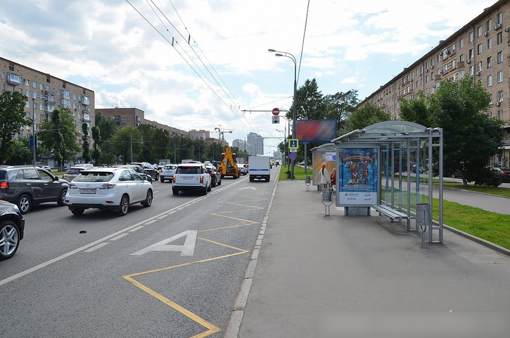 Фотография рекламного носителя, тип: Остановка 1.8x1.2, адрес: Ленинский пр-т., д.86, поз.1, Москва, Россия. Сторона А №580133