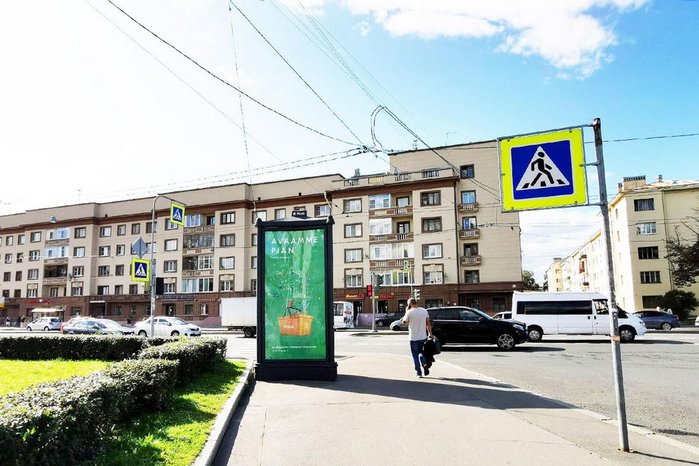 Фотография рекламного носителя, тип: Пиллар 3x1.4, адрес: Стачек пр-т., д.18 Х Швецова ул., Санкт-Петербург, Россия. Сторона С №724865