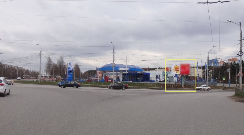 Фотография рекламного носителя, тип: Билборд 3x6, адрес: Ворошилова ул. Х Автозаводская ул. Х Петрова ул., АЗС Газпром, Ижевск, Республика Удмуртия, Россия. Сторона A2 №670775