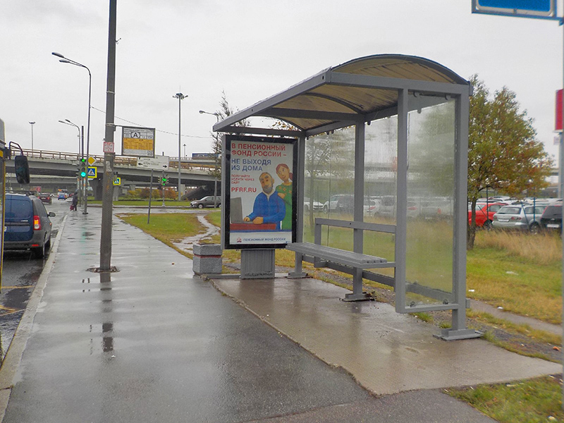 Фотография рекламного носителя, тип: Остановка 1.8x1.2, адрес: Стартовая ул., д.4, Санкт-Петербург, Россия. Сторона A №1094511