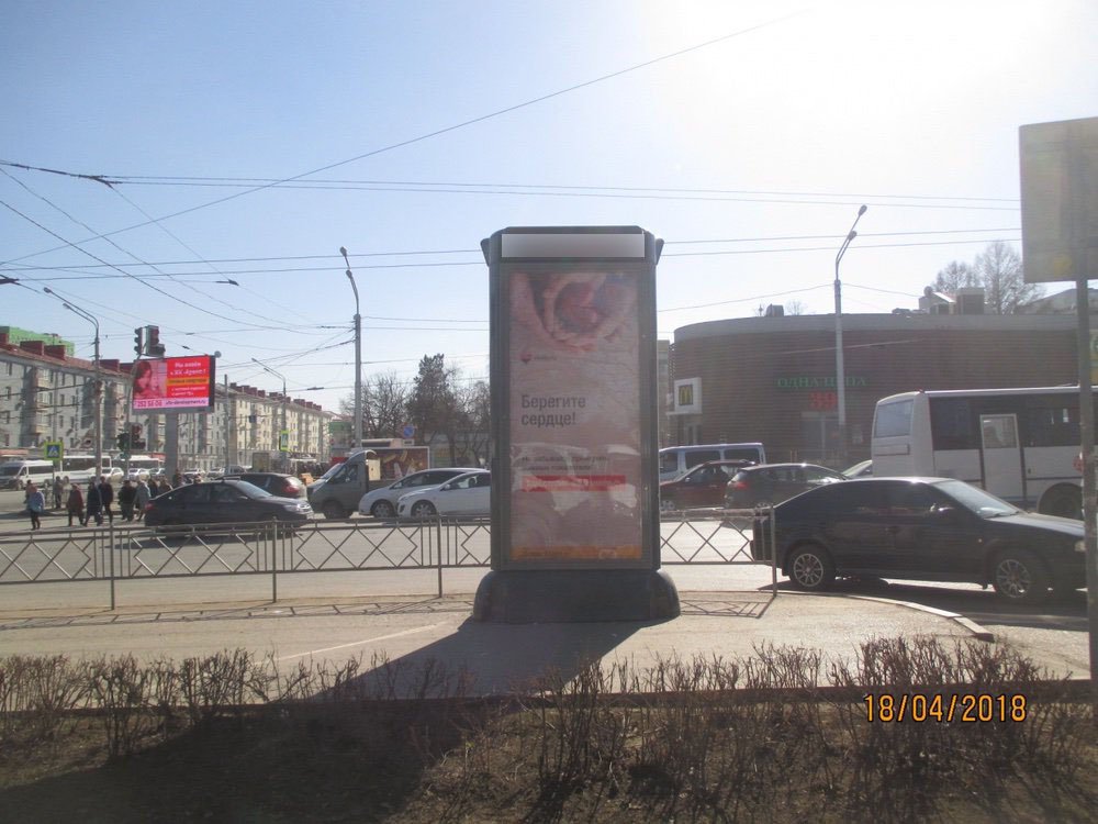 Фотография рекламного носителя, тип: Пиллар 3x1.4, адрес: Октября пр-т., д.23, Уфа, Республика Башкортостан, Россия. Сторона В №744218