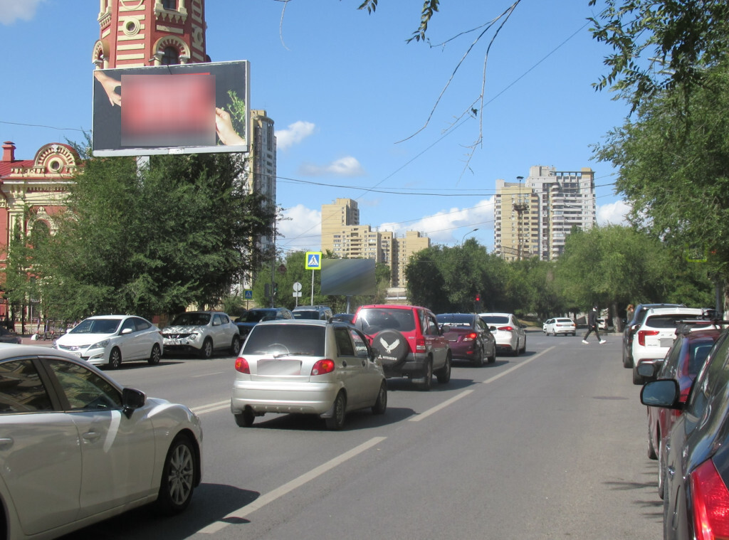 Фотография рекламного носителя, тип: Билборд 3x6, адрес: Володарского ул. Х Коммунистической ул., Волгоград, Волгоградская область, Россия. Сторона Б №1000625