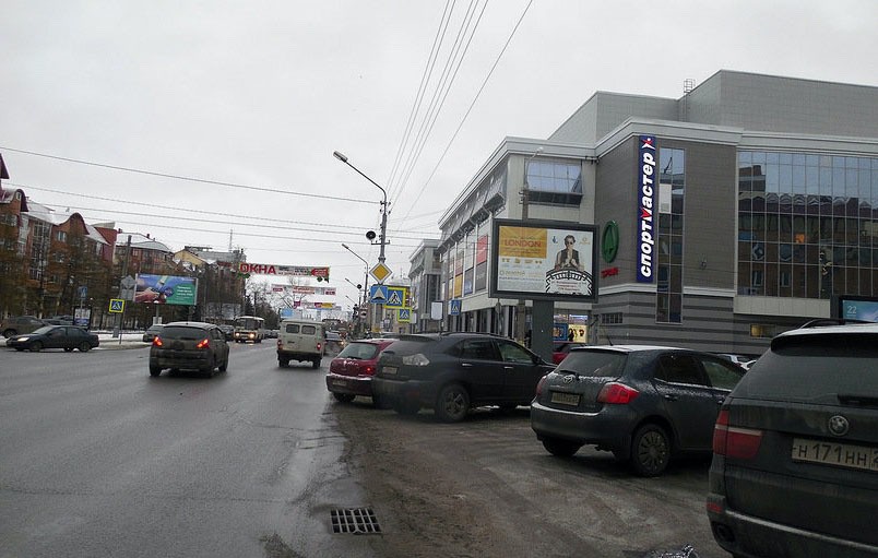 Фотография рекламного носителя, тип: Ситиборд 2.7x3.7, адрес: Троицкий пр-т. Х Володарского ул., Архангельск, Архангельская область, Россия. Сторона A1-A4 №667761