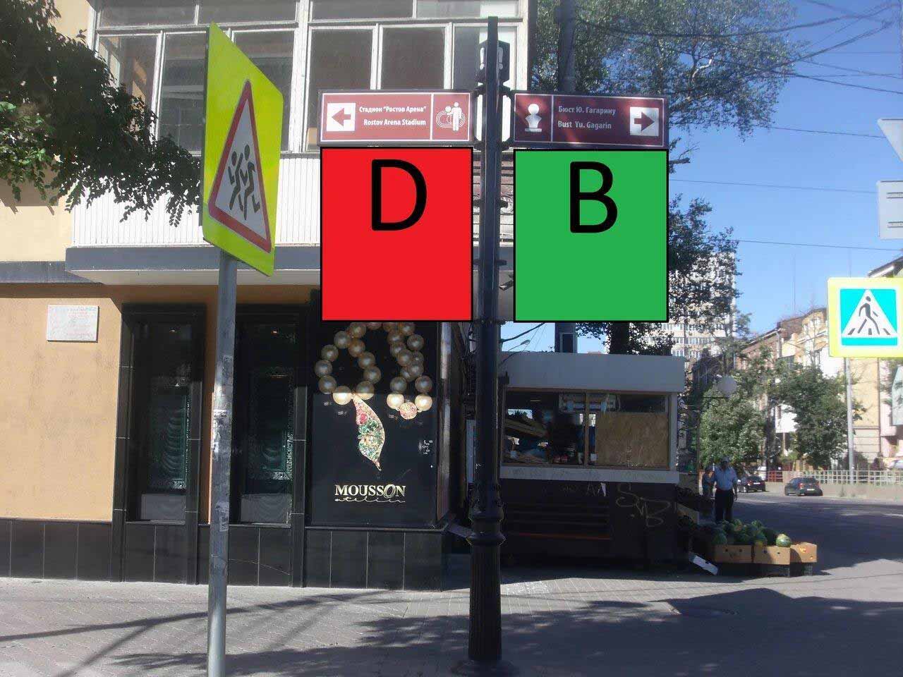 Фотография рекламного носителя, тип: Дорожный указатель, адрес: Ворошиловский пр-т. X Максима Горького ул., д.124, Ростов-на-Дону, Ростовская область, Россия. Сторона Б2 №1086821