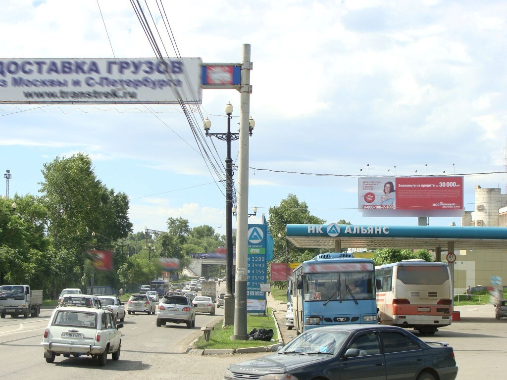 Фотография рекламного носителя, тип: Суперсайт 4x12, адрес: Воронежское ш., д.1, Хабаровск, Хабаровский край, Россия. Сторона А №328613