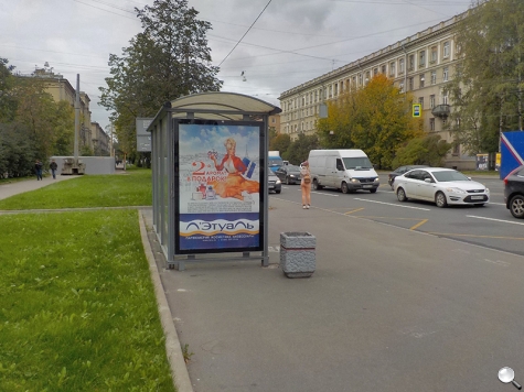 Фотография рекламного носителя, тип: Остановка 1.8x1.2, адрес: Благодатная ул., д.61 X Юрия Гагарина пр-т., Санкт-Петербург, Россия. Сторона В №338563