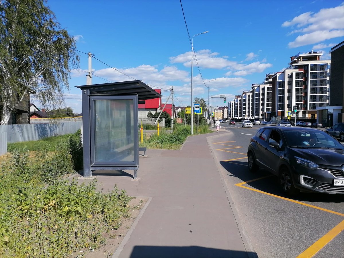 Фотография рекламного носителя, тип: Остановка 1.8x1.2, адрес: Приволжская ул., д.223, Казань, Республика Татарстан, Россия. Сторона В №1007037