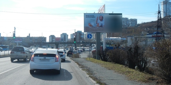 Фотография рекламного носителя, тип: Билборд 3x6, адрес: Луговая ул., д.52, АЗС Ресси, Владивосток, Приморский край, Россия. Сторона А №747994