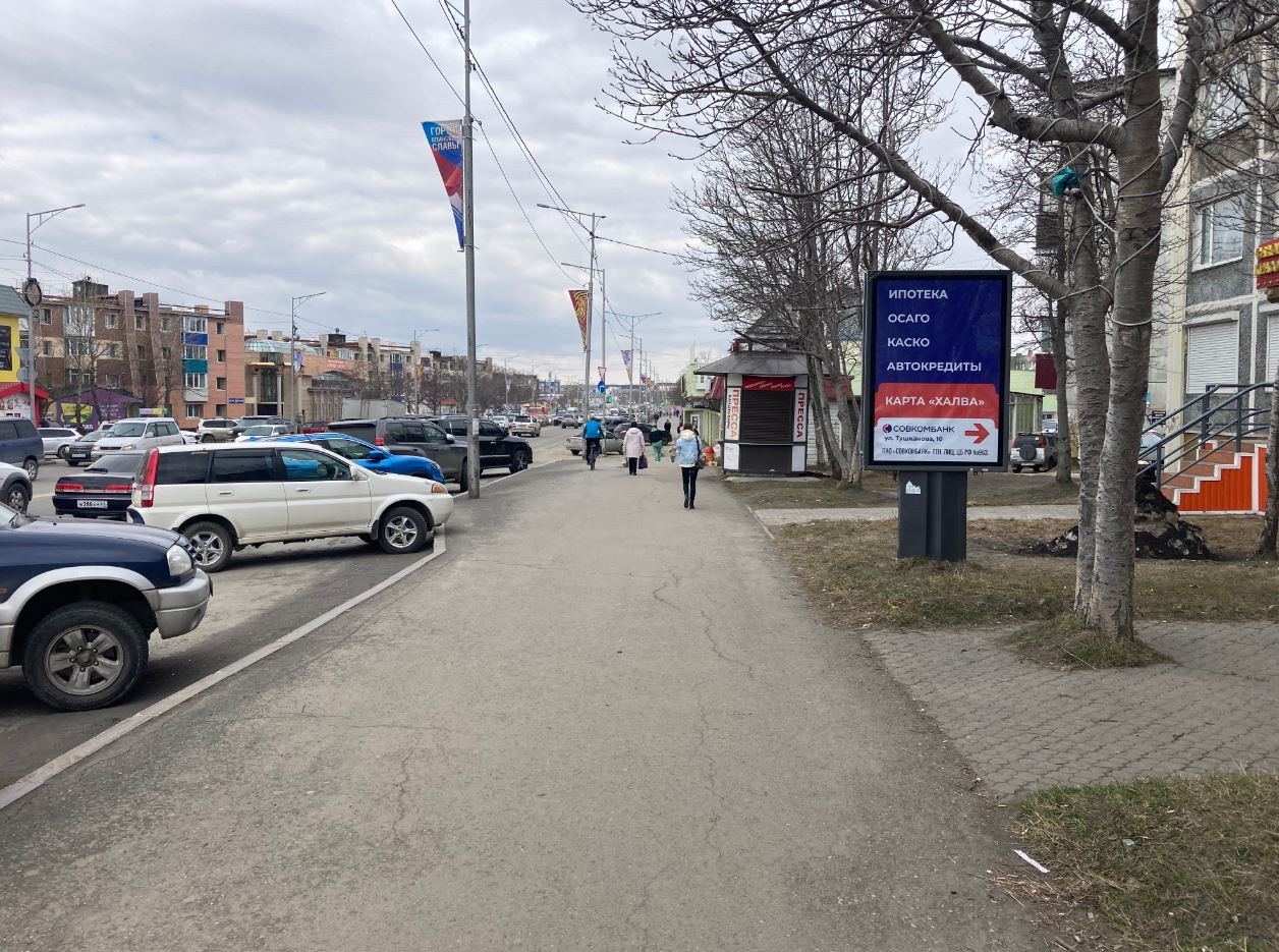 Фотография рекламного носителя, тип: Ситиформат 1.8x1.2, адрес: Тушканова ул., Силуэт, поз.1, Петропавловск-Камчатский, Камчатский край, Россия. Сторона А №777520