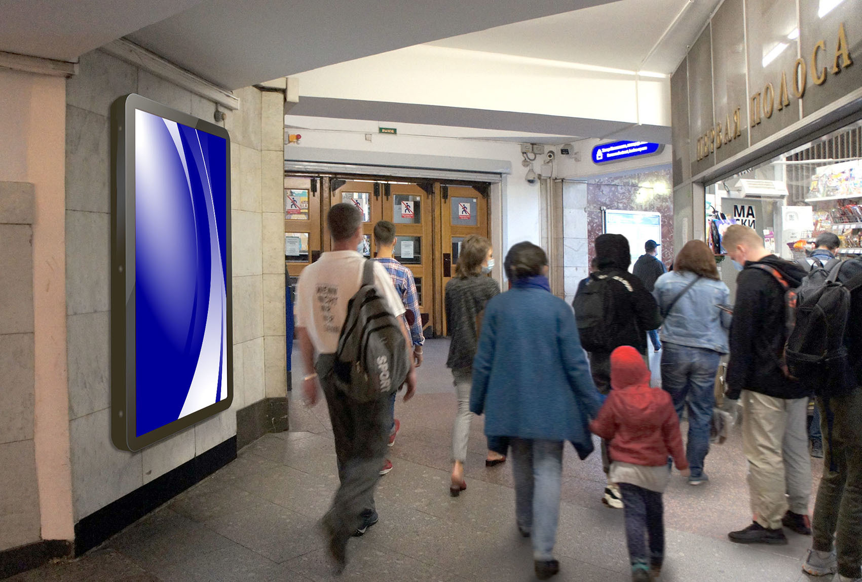 Фотография рекламного носителя, тип: Видеоэкран, адрес: Станция метро «Площадь Ленина», линия Кировско-Выборгская, Санкт-Петербург, Россия. Сторона/вариант А1 №1061563