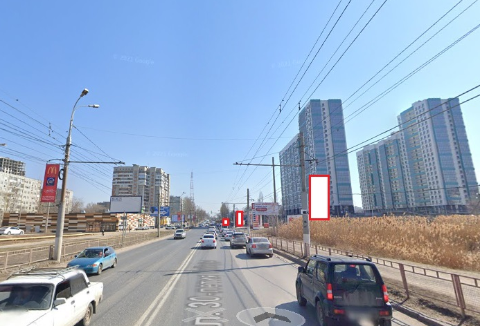 Фотография рекламного носителя, тип: Панель-кронштейн, адрес: 30-Летия Победы б-р., поз.1, Волгоград, Волгоградская область, Россия. Сторона А №1097152