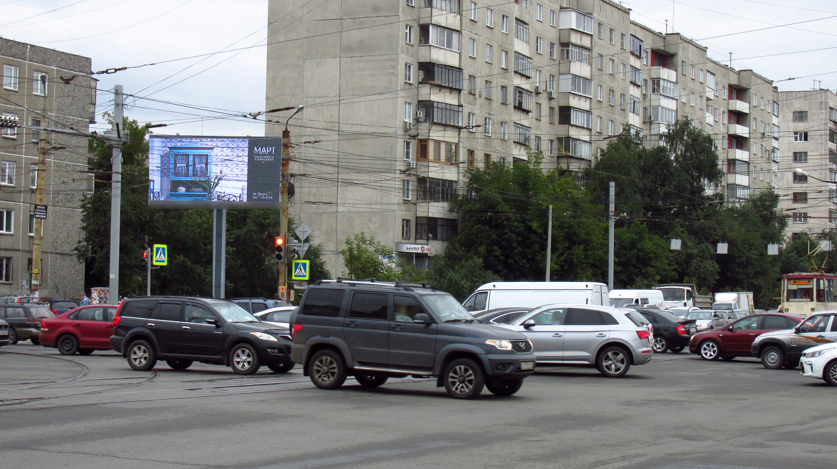 Фотография рекламного носителя, тип: Билборд 3x6, адрес: Российская ул., д.159 Х Труда ул., Челябинск, Челябинская область, Россия. Сторона Б1-Б10 №945437