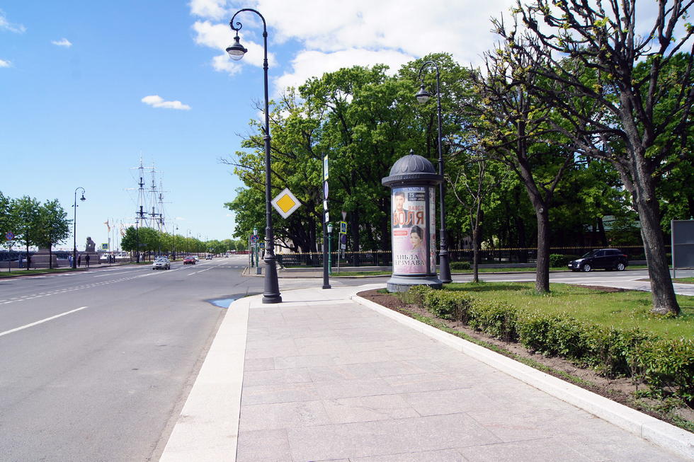 Фотография рекламного носителя, тип: Пиллар 3x1.4, адрес: Петровская наб., д.8 Х Мичуринская ул., Санкт-Петербург, Россия. Сторона А №598967