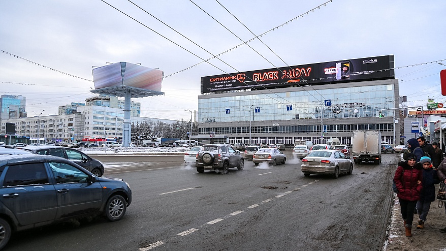 Фотография рекламного носителя, тип: Медиафасад, адрес: Цюрупы ул., д.95, Уфа, Республика Башкортостан, Россия. Сторона А №838287
