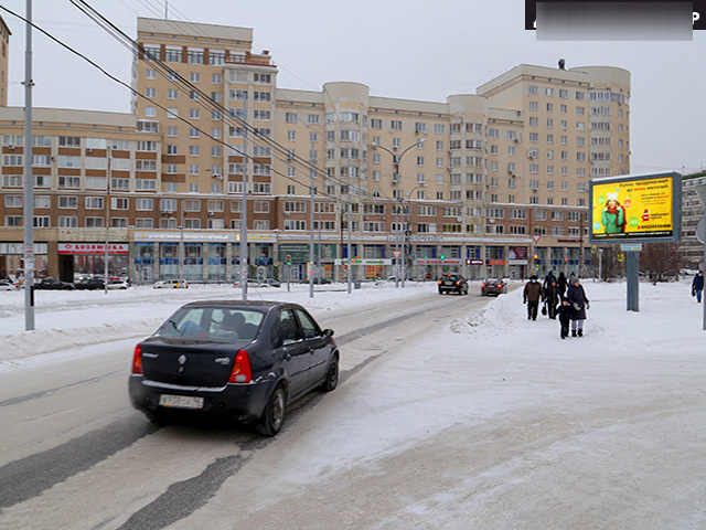 Фотография рекламного носителя, тип: Нестандартный ситиформат, адрес: Викулова ул. Х Татищева ул., д.77, Екатеринбург, Свердловская область, Россия. Сторона A1-A6 №651182