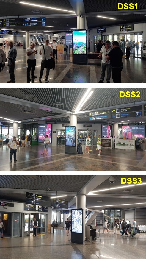 Фотография рекламного носителя, тип: Видеоэкран, адрес: Аэропорт «Адлер», Мира ул., д.50, Адлер, Краснодарский край, Россия. Сторона/вариант №1076211