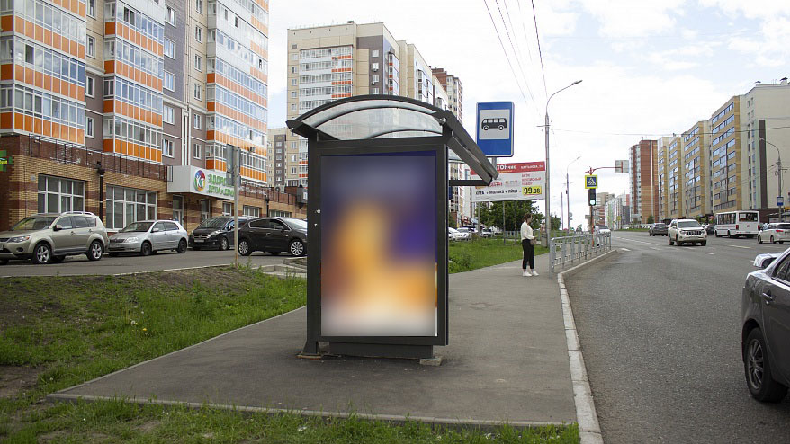 Фотография рекламного носителя, тип: Остановка 1.8x1.2, адрес: Чернышевского ул., д.114, Красноярск, Красноярский край, Россия. Сторона B №952730