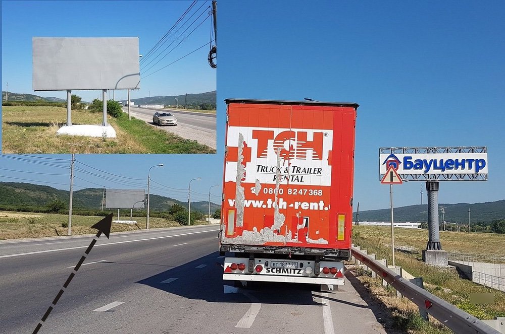 Фотография рекламного носителя, тип: Билборд 3x6, адрес: Краснодар-Новороссийск а/д., 8 000м, Новороссийск, Краснодарский край, Россия. Сторона Б №713871