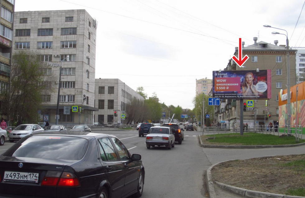 Фотография рекламного носителя, тип: Билборд 3x6, адрес: Володарского ул. Х Коммуны ул., Челябинск, Челябинская область, Россия. Сторона А №553253