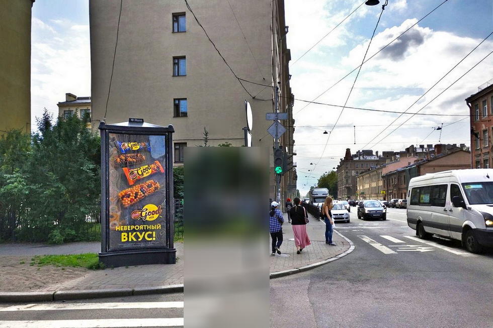 Фотография рекламного носителя, тип: Пиллар 3x1.4, адрес: Малый В.О. пр-т. Х 13-ая линия ул., д.62, Санкт-Петербург, Россия. Сторона Б №588753