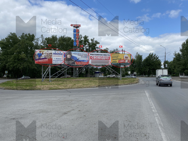 Фотография рекламного носителя, тип: Билборд 3x6, адрес: Гагарина ул. Х Свердлова ул. Х Авиаторов пр-зд., кольцо, Ачинск, Красноярский край, Россия. Сторона С3 №1005398