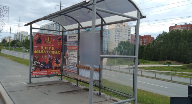 Фотография рекламного носителя, тип: Остановка 1.8x1.2, адрес: Ново-Садовая ул., ТЦ Пирамида, Самара, Самарская область, Россия. Сторона B1 №830215