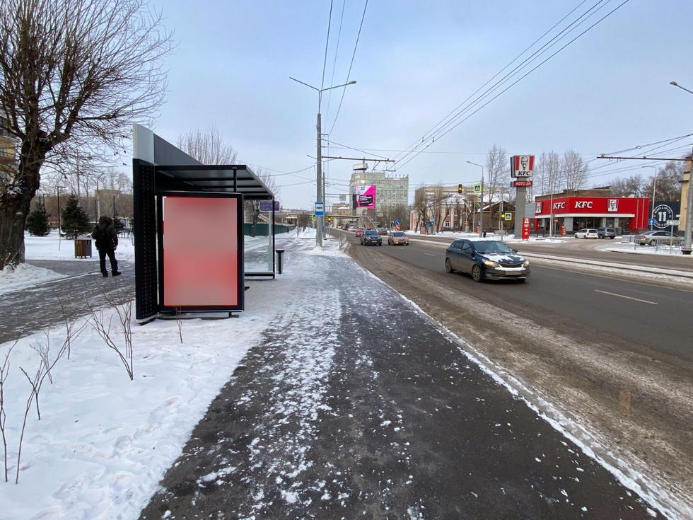 Фотография рекламного носителя, тип: Остановка 1.8x1.2, адрес: Маерчака ул., д.31, Красноярск, Красноярский край, Россия. Сторона Б №1029619