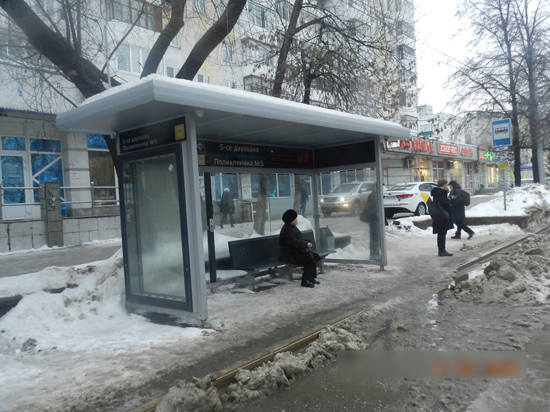 Фотография рекламного носителя, тип: Остановка 1.8x1.2, адрес: Цюрупы ул., д.85, Уфа, Республика Башкортостан, Россия. Сторона Б №827423