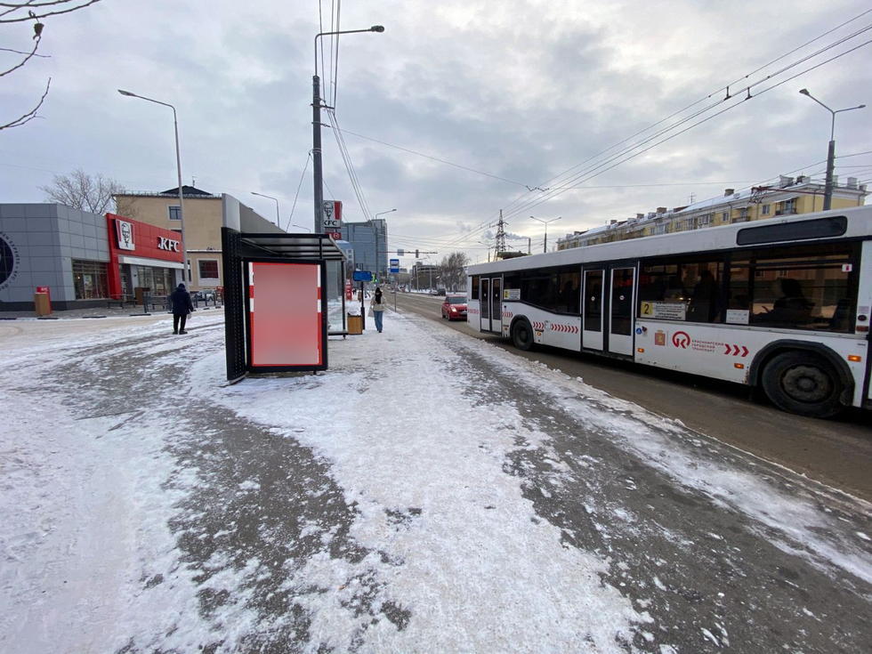Фотография рекламного носителя, тип: Остановка 1.8x1.2, адрес: Маерчака ул., д.22, Красноярск, Красноярский край, Россия. Сторона Б №1029617
