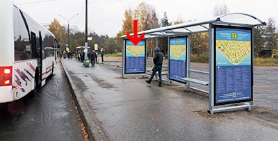 Фотография рекламного носителя, тип: Остановка 1.8x1.2, адрес: Северной Двины наб., д.24, поз.3, Архангельск, Архангельская область, Россия. Сторона A №721260