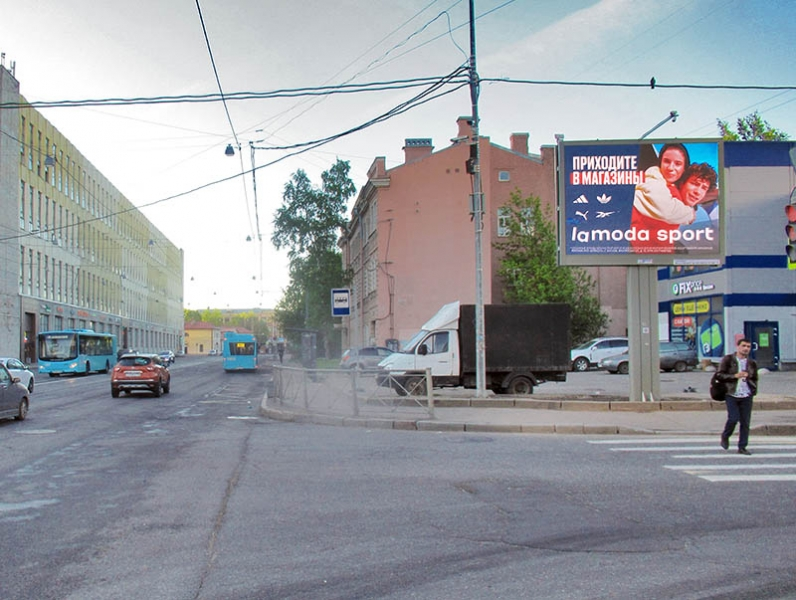 Фотография рекламного носителя, тип: Ситиборд 2.7x3.7, адрес: Обуховской Обороны пр-т. Х Чернова ул., д.2, Санкт-Петербург, Россия. Сторона А1-А10 №635834