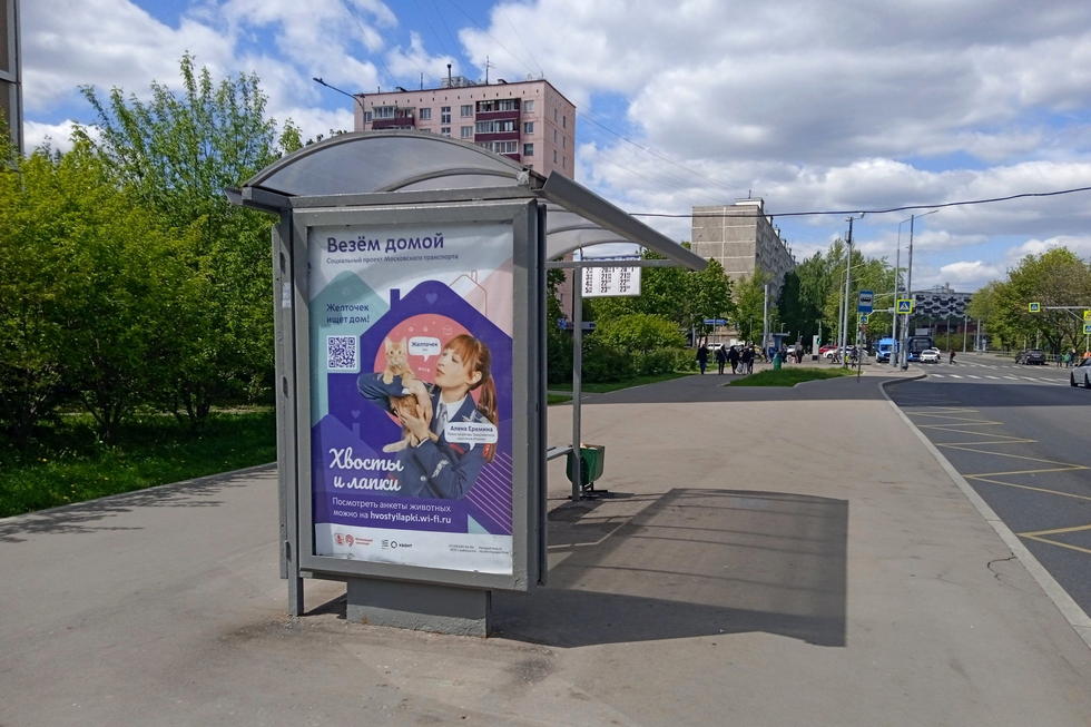 Фотография рекламного носителя, тип: Остановка 1.8x1.2, адрес: Ферганская ул., ост. "Школа искусств имени Балакирева", Москва, Россия. Сторона Б №935949