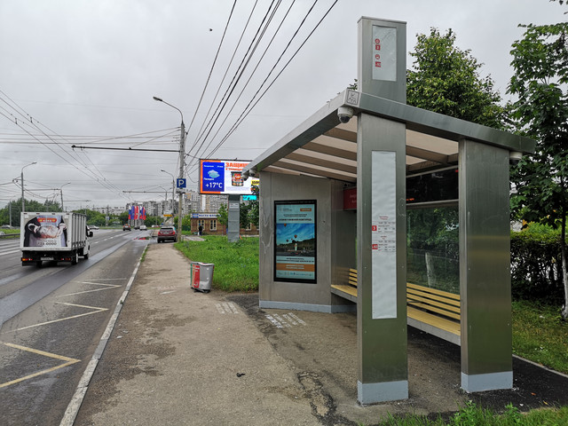 Фотография рекламного носителя, тип: Остановка, адрес: Акмолинская ул., ост. микрорайон Бурнаковский, Нижний Новгород, Нижегородская область, Россия. Сторона A+B №869952