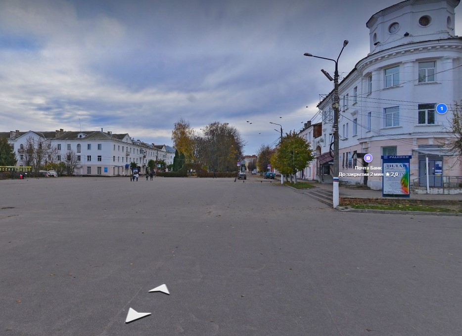 Фотография рекламного носителя, тип: Нестандартный ситиформат, адрес: Советская ул., д.1, угол здания «Почта», Родники, Ивановская область, Россия. Сторона A №1088194