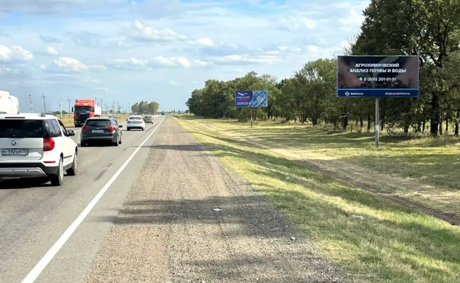 Фотография рекламного носителя, тип: Билборд 3x6, адрес: Краснодар - Славянск-на-Кубани - Крым а/д., 17 890м, Краснодар, Краснодарский край, Россия. Сторона А №1028189