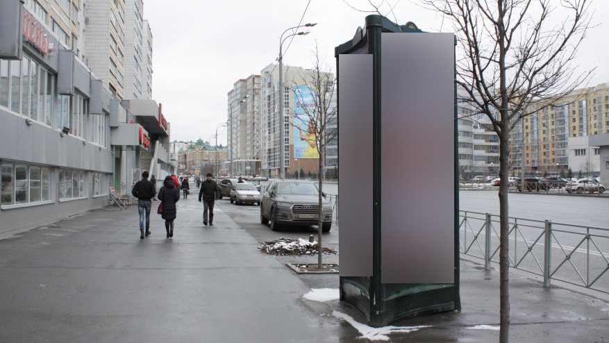 Фотография рекламного носителя, тип: Пиллар 3x1.4, адрес: Вишневского ул., д.12, Казань, Республика Татарстан, Россия. Сторона B №685996