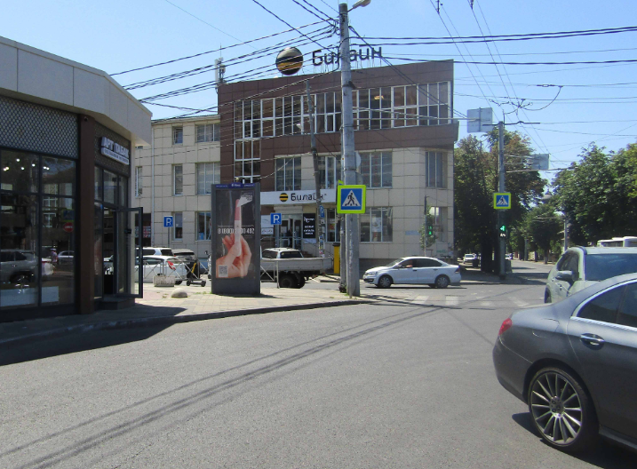 Фотография рекламного носителя, тип: Пиллар 3x1.4, адрес: Октябрьская ул. Х Длинная ул., Краснодар, Краснодарский край, Россия. Сторона С2 №673833